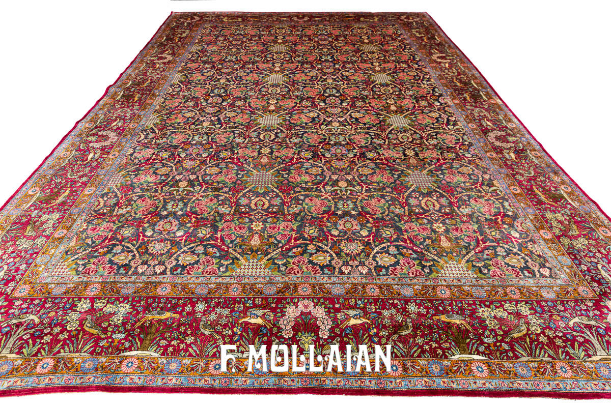 Large Antique Kashan Silk Rug n°:396200